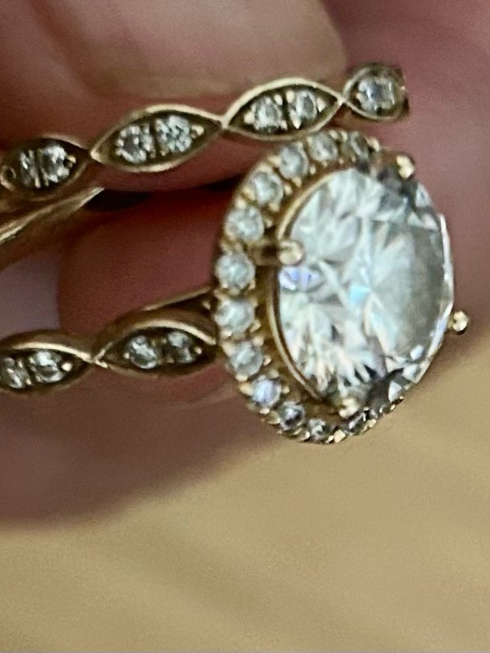 Classic Gold Halo Lab grown Glam & Gems Engagement Ring with Pavé Accent Band